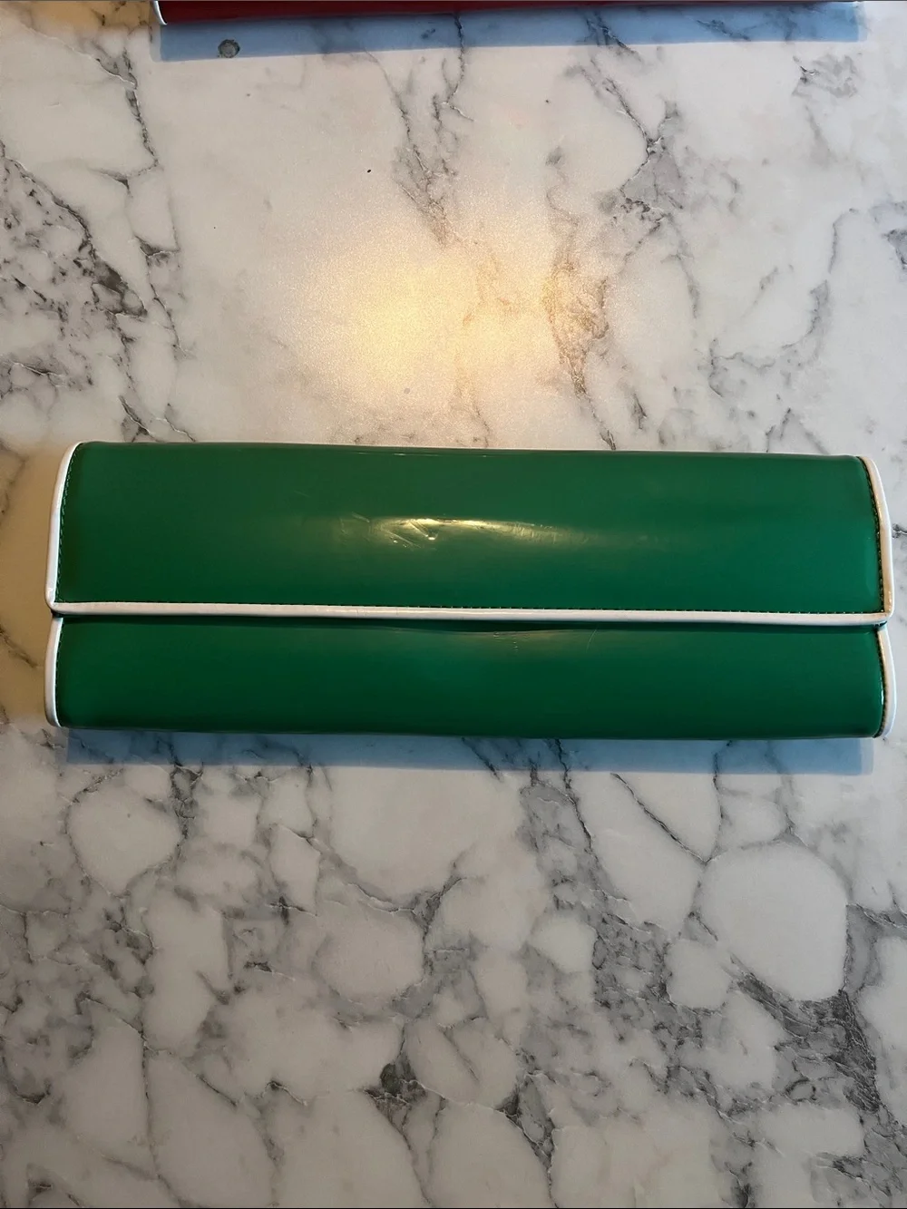 Aldo 2 Patent Leather Clutch Wallet in Red or Green with White Trim - bundle